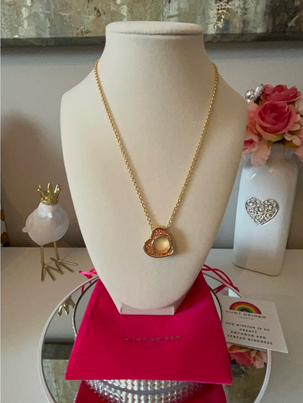 NWT! Kurt Geiger Gold-Tone Pave’ Heart Pendant Necklace